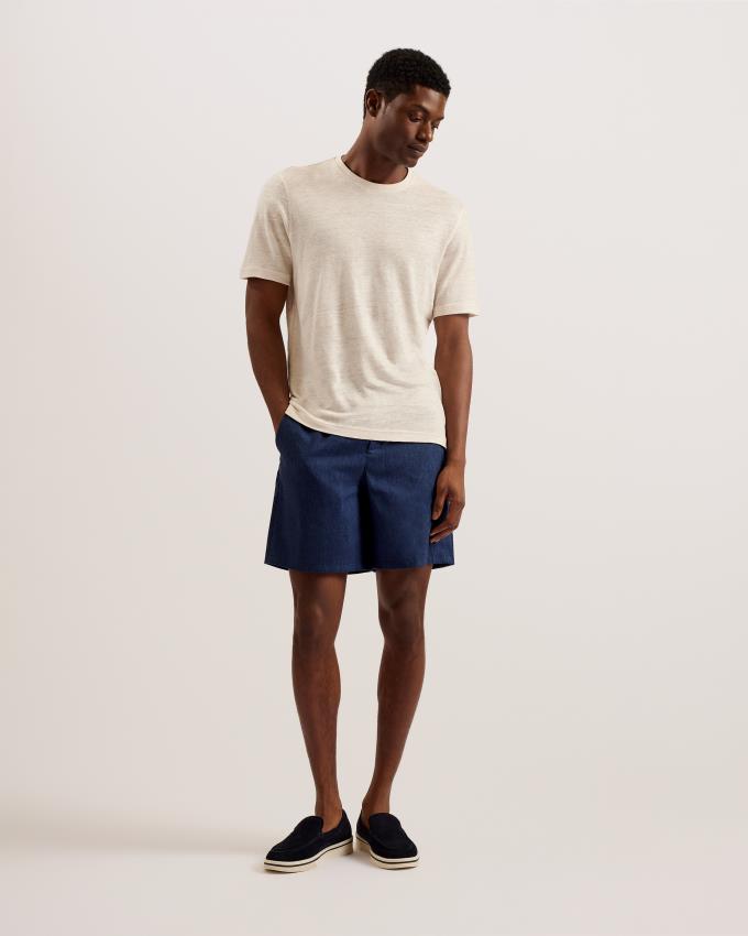 Short Ted Baker Linen Blend Elasticated Bleu Marine Homme | BBL-25616825